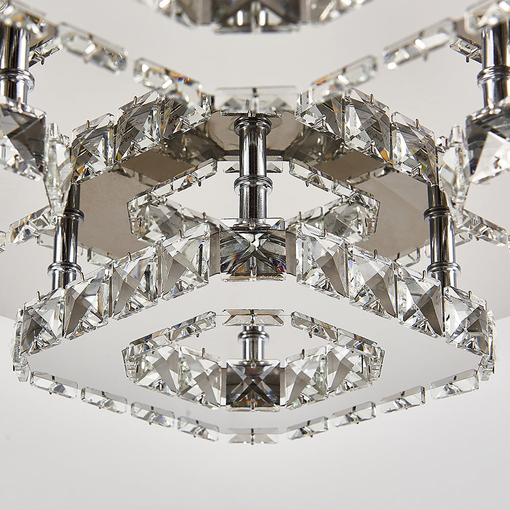 Select Dimmable Option Square Large-size Glamourous Crystal LED Ceiling Light