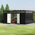 13 x 10 ft Metal Garden Storage Shed with Flat Roof & Padlockable Double Doors