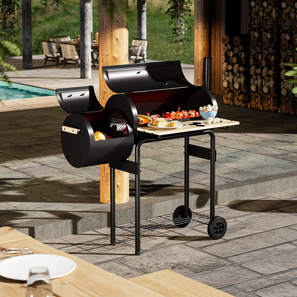 Portable Outdoor Charcoal BBQ Grill with Offset Smoker