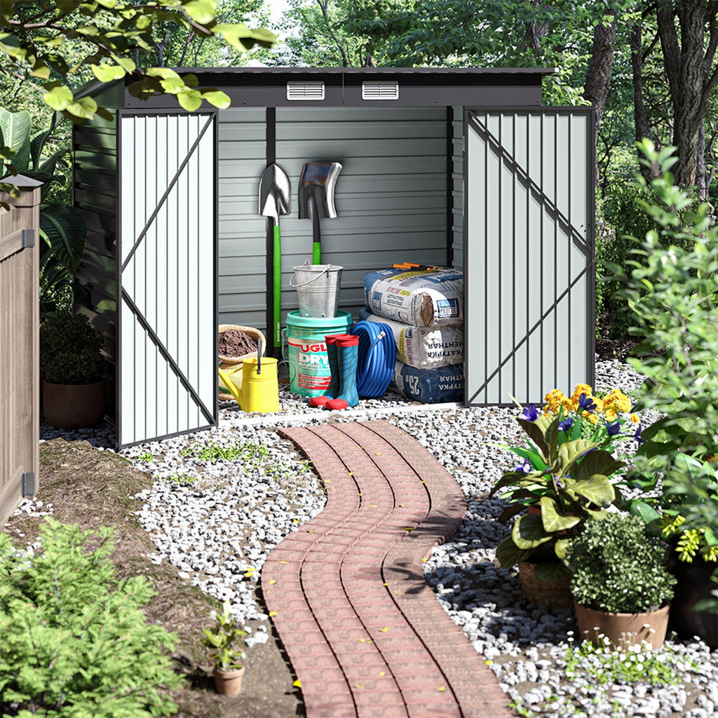 8 x 4 ft Metal Garden Storage Shed with Pent Roof & Lockable Double Doors