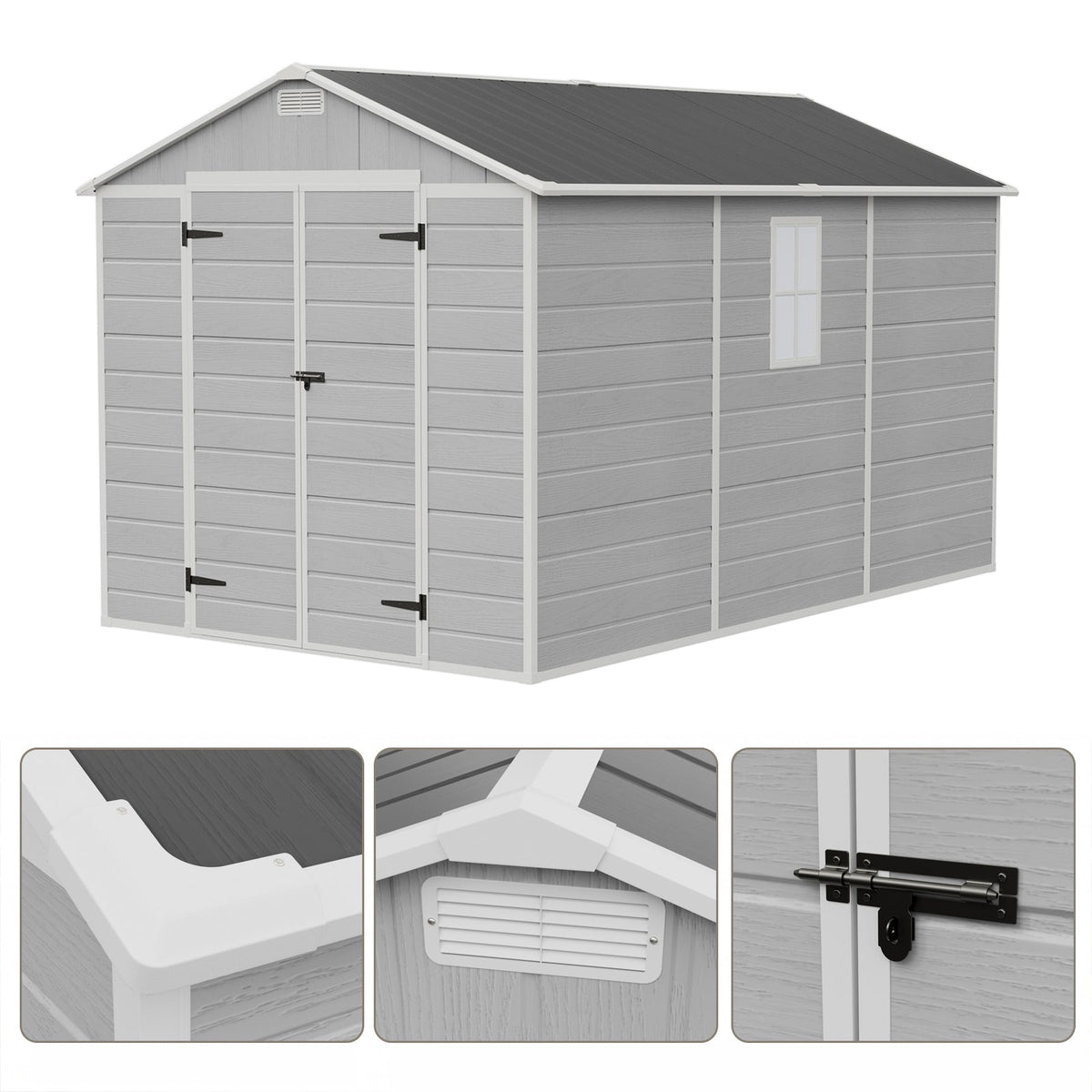 8 x 12 ft Aluminium-Framed Plastic Garden Storage Shed with Apex Roof