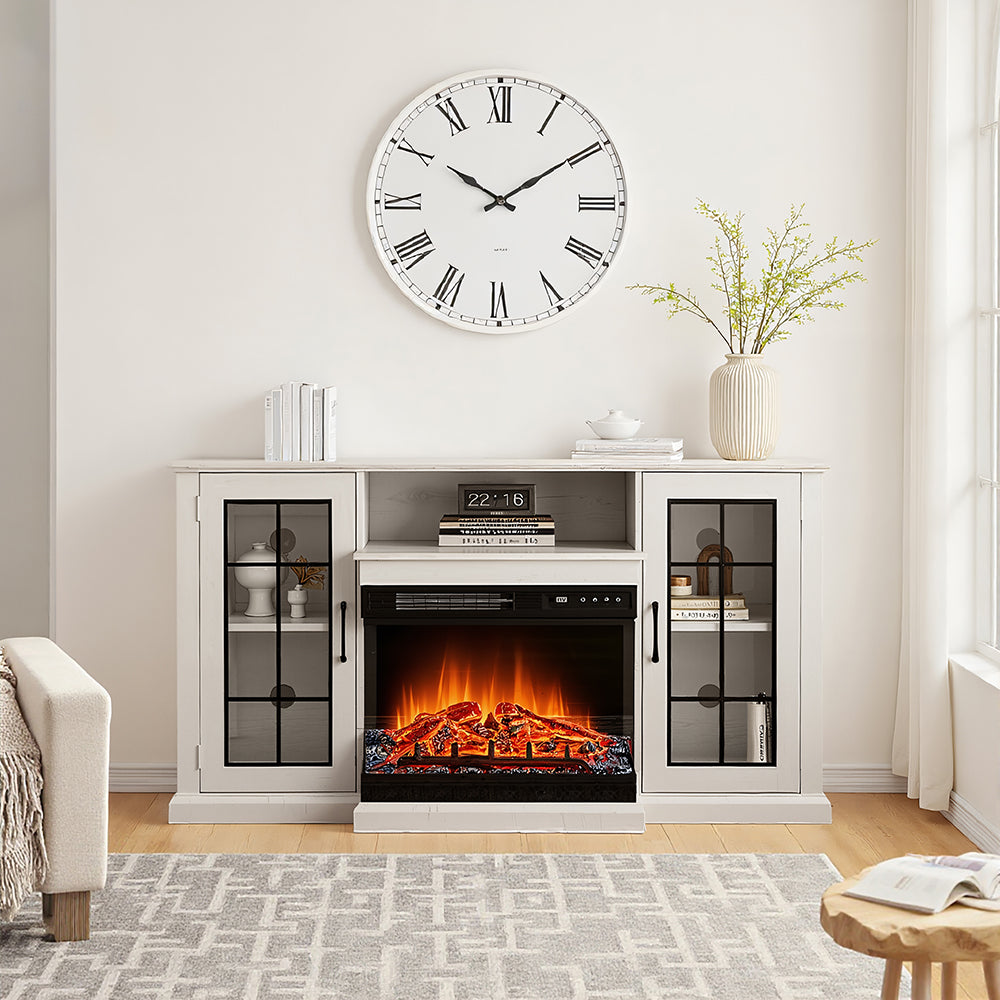 Electric Fireplace TV Stand with Glass Door Storage