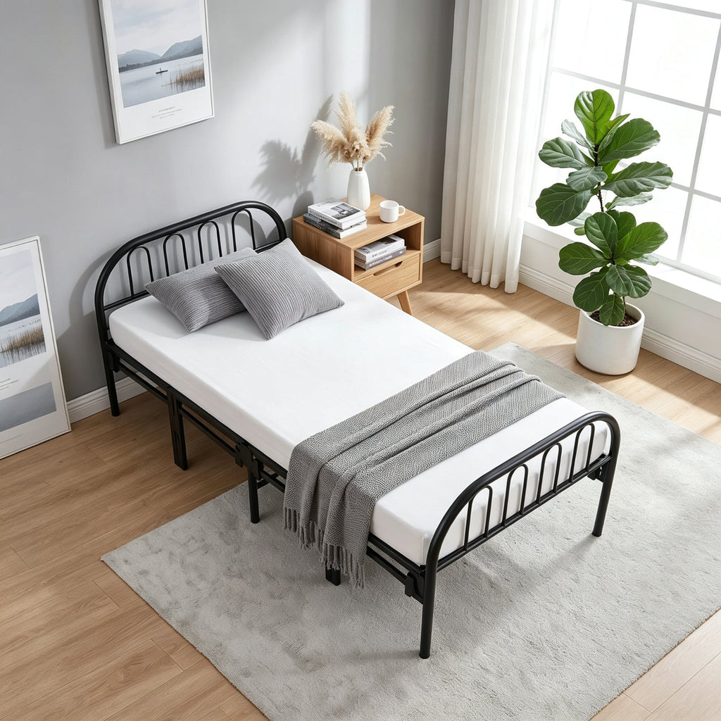 Metal Folding Bed Frame With Secure Buckle Design