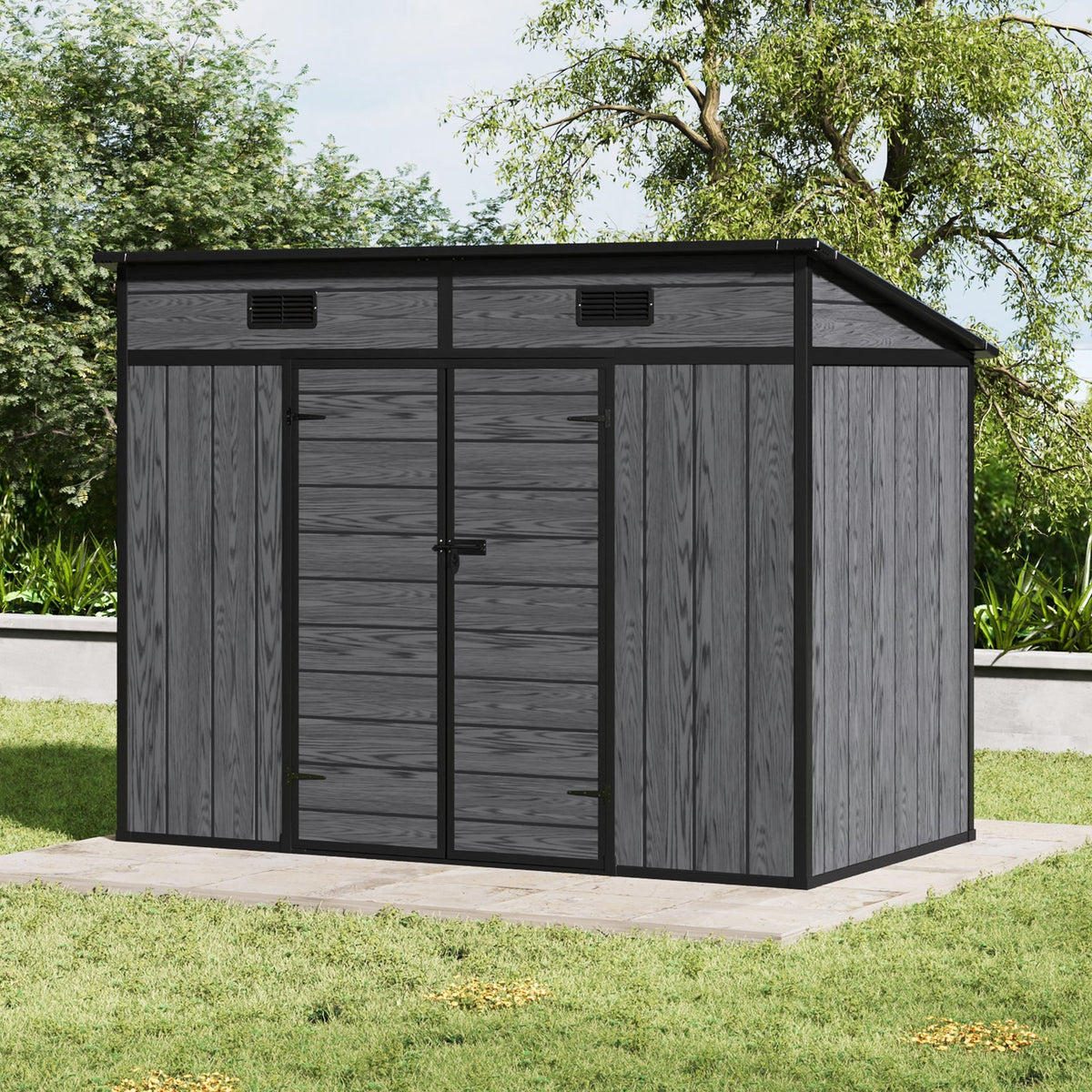 8 x 4 ft Plastic Garden Storage Shed with Pent Roof & Double Doors