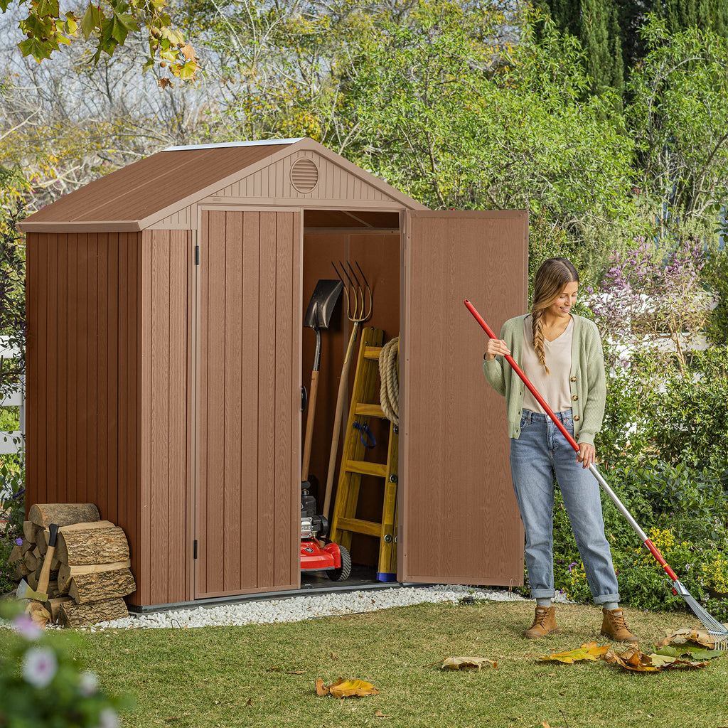 Keter Darwin Outdoor Apex Double Door Garden Storage Shed 6 X 4ft Brown Wood Look And Feel | Fade Free | All Weather Resistant | Safe And Secure | Zero Maintenance | 15 Year Warranty