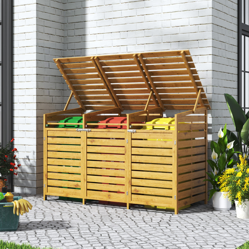 Outdoor Spruce Wood Trash Can Storage Shed