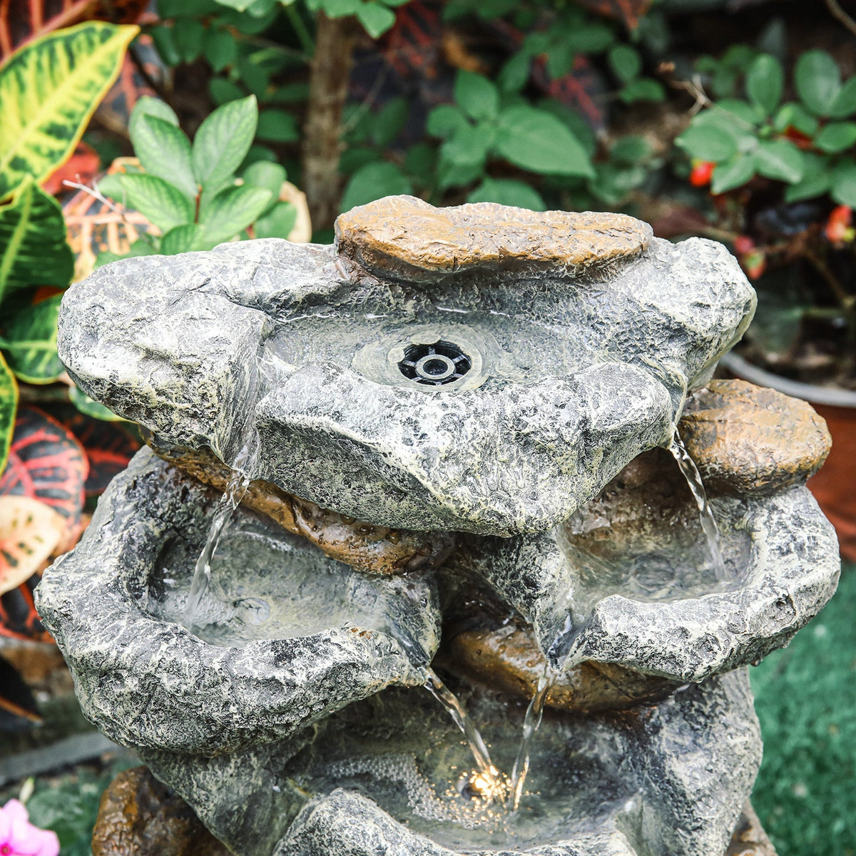 Garden Solar Powered Cascading Waterfall Fountain with LED Lights