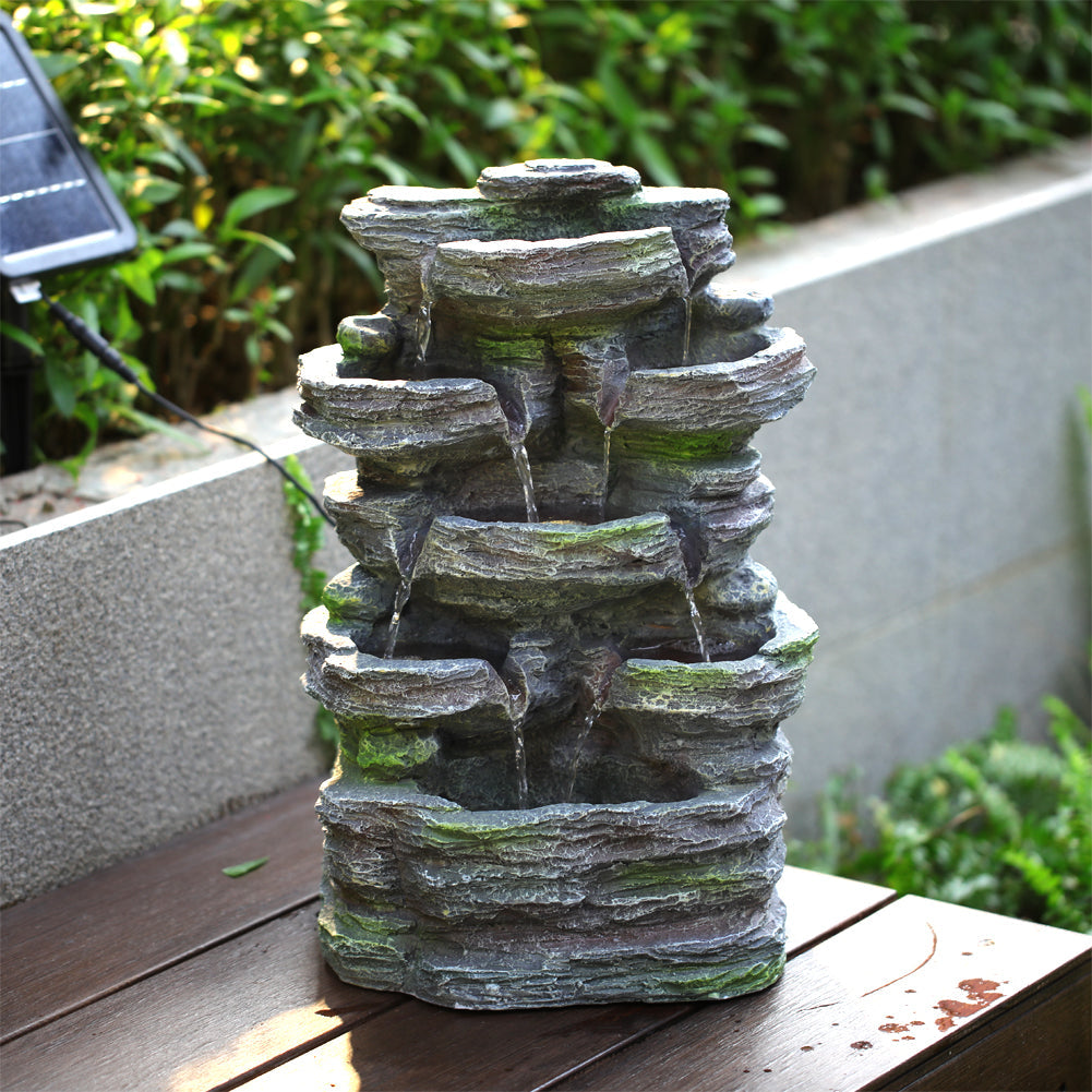 Faux Rock Garden Fountain with Lights