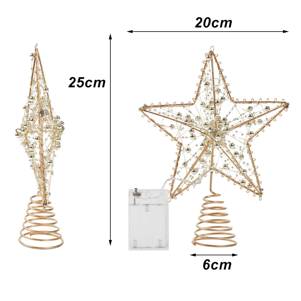 Modern Metal Pre-Lit Star Christmas Tree Topper with Beads