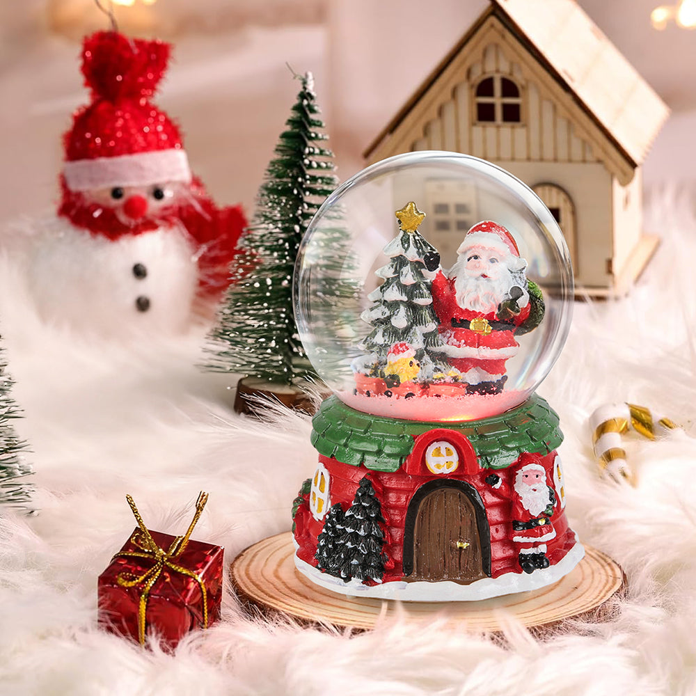 Santa Claus Snow Ball Gift Music Box Christmas Glass Ornament