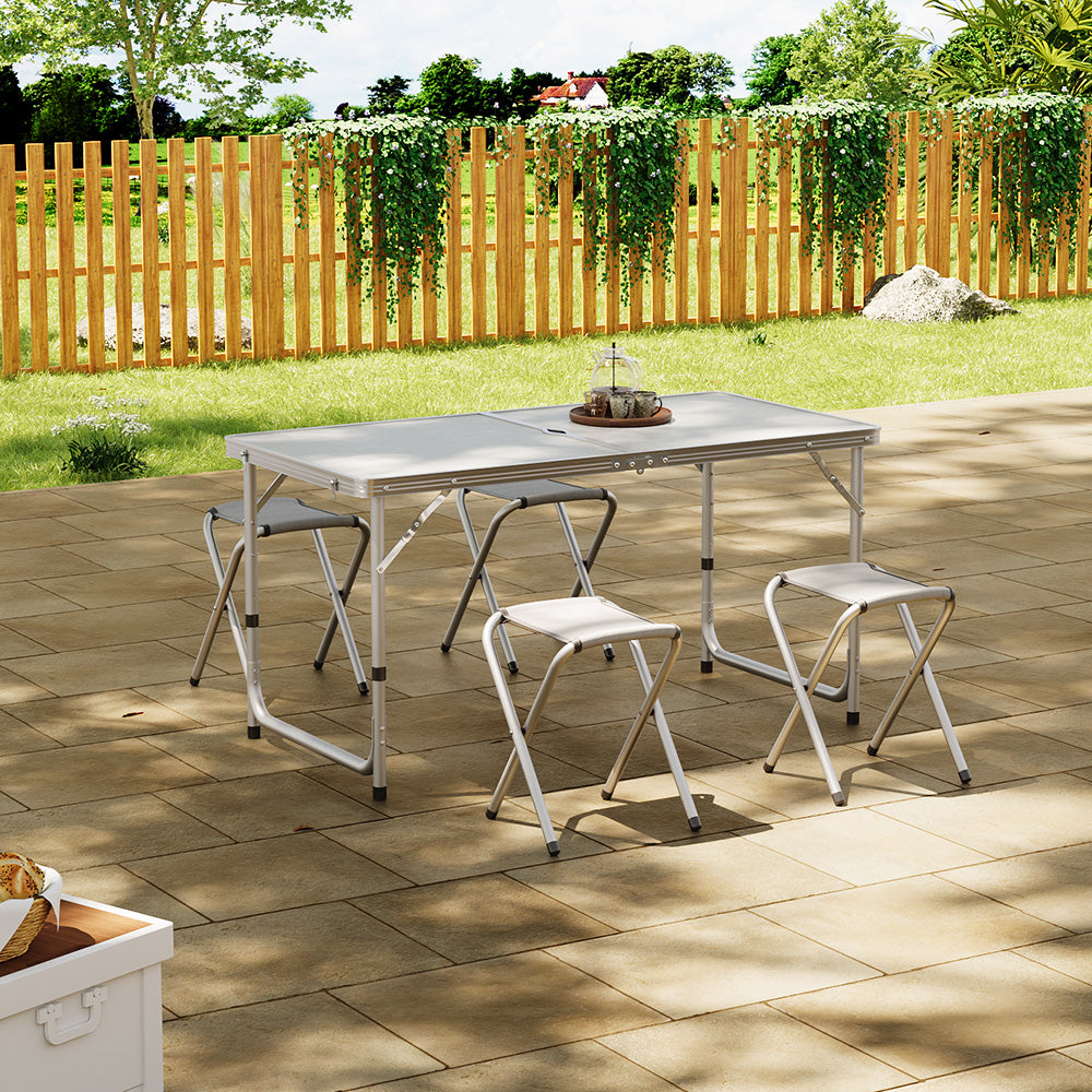 Folding Picnic Table with 4 Stools Portable Lightweight Aluminum Table Stools Set