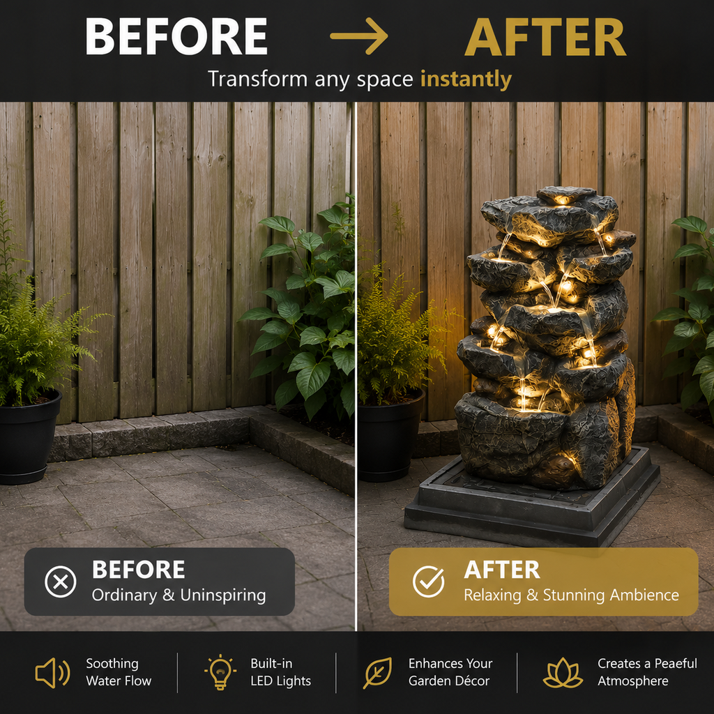Multi-Tiered Garden Cascading Water Fountain with LED Lights