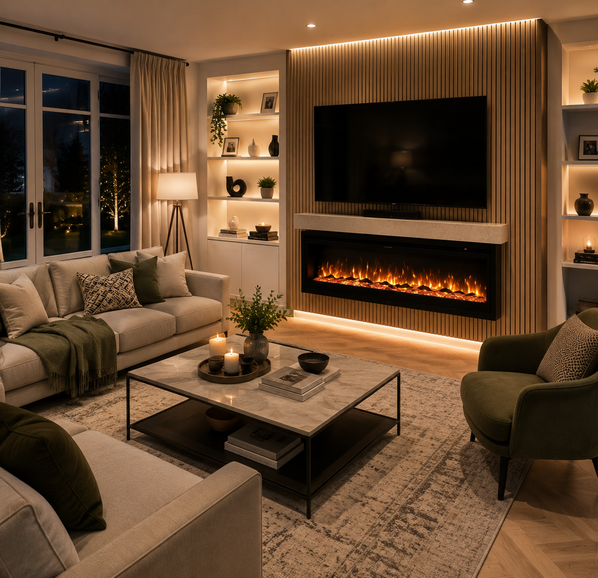 40/50/60 Inch Electric Fire with 12 Flame Colours & Remote Control