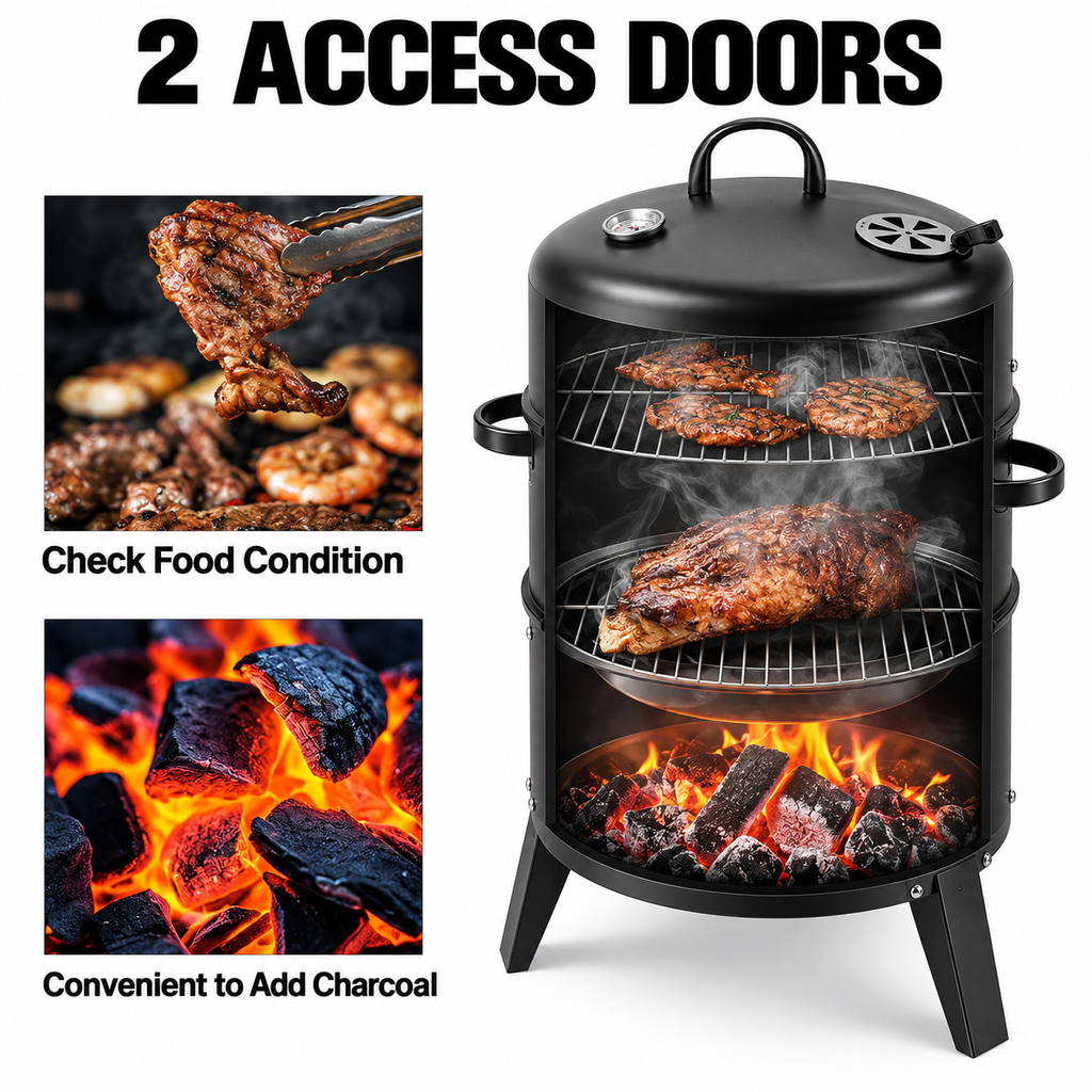 3 in 1 Garden 3-Tier Charcoal Grill with Smoker