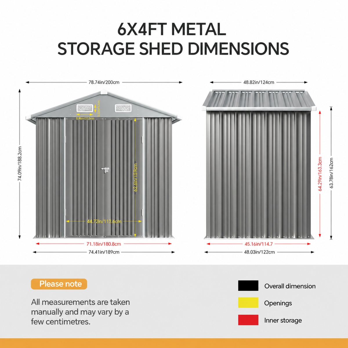 Metal Garden Storage Shed with Apex Roof & Lockable Double Doors