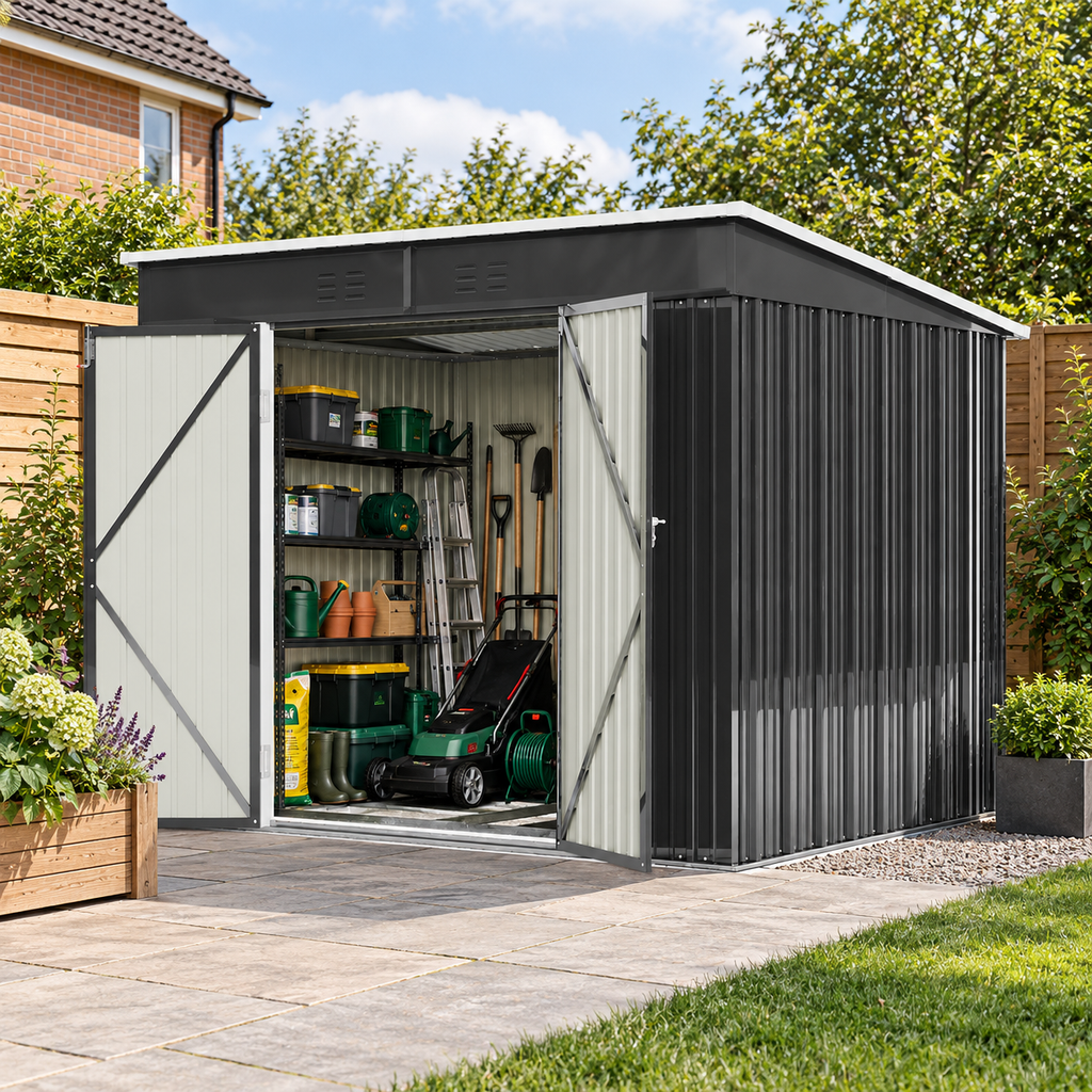 8 x 6 ft Metal Garden Storage Shed with Foundation Base