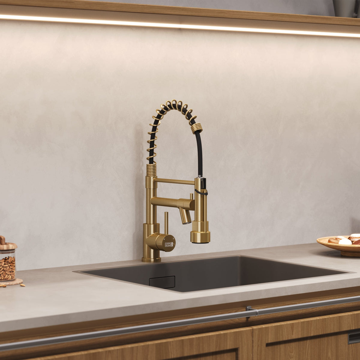 Tainless Steel Kitchen Faucet with Pull Down Spring Spout and Pot Filler