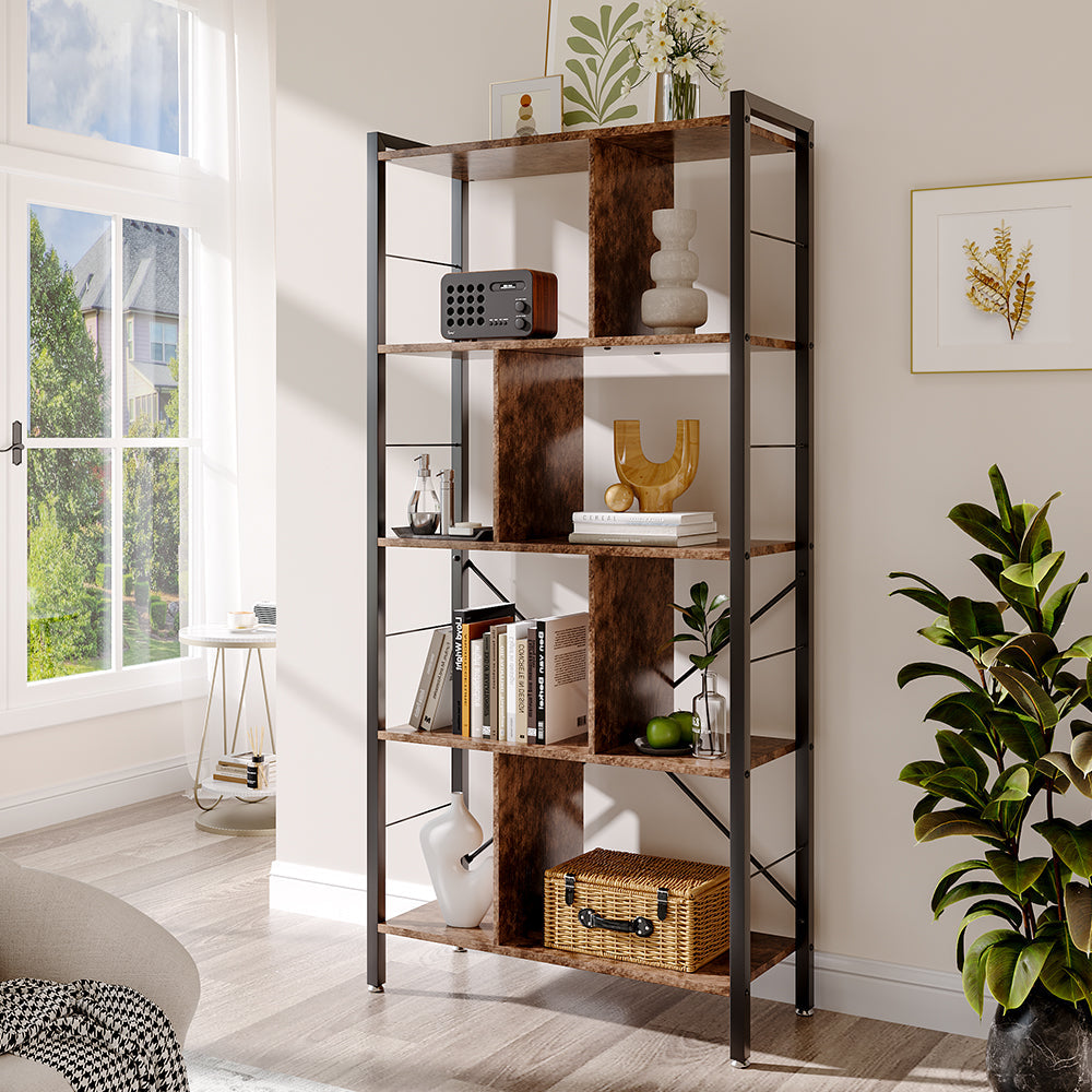 Industrial Style 5 Tier Bookcase Metal Frame