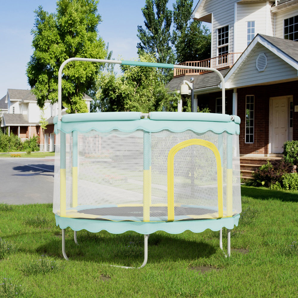 130CM Height Outdoor Kids Trampoline with Balance Bar and Safety Net