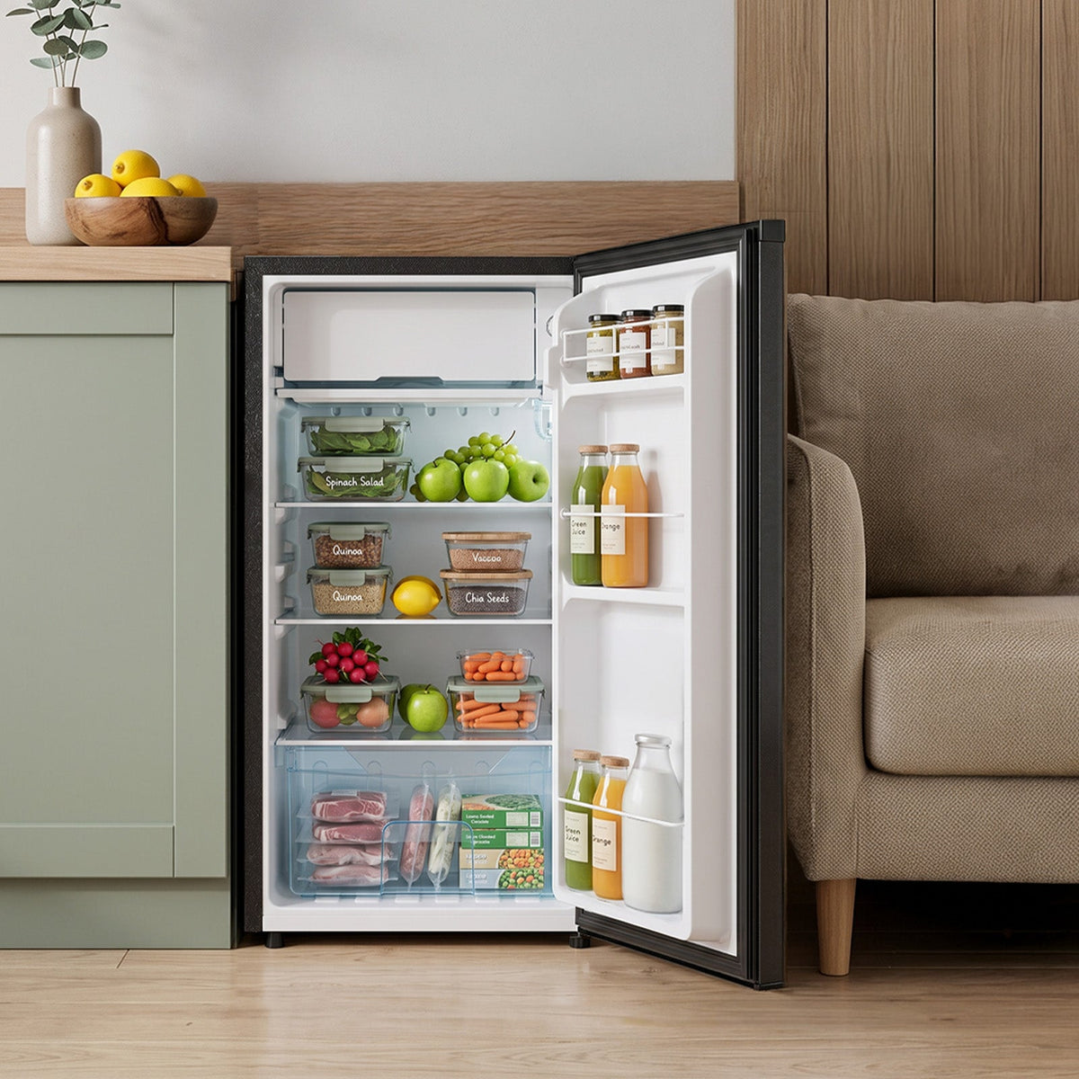 Black Compact Refrigerator with 9L Freezer Compartment