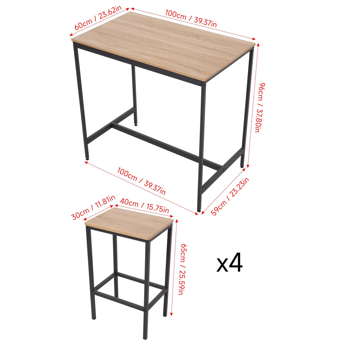 5-Piece Bar Table Set with 4 Stools