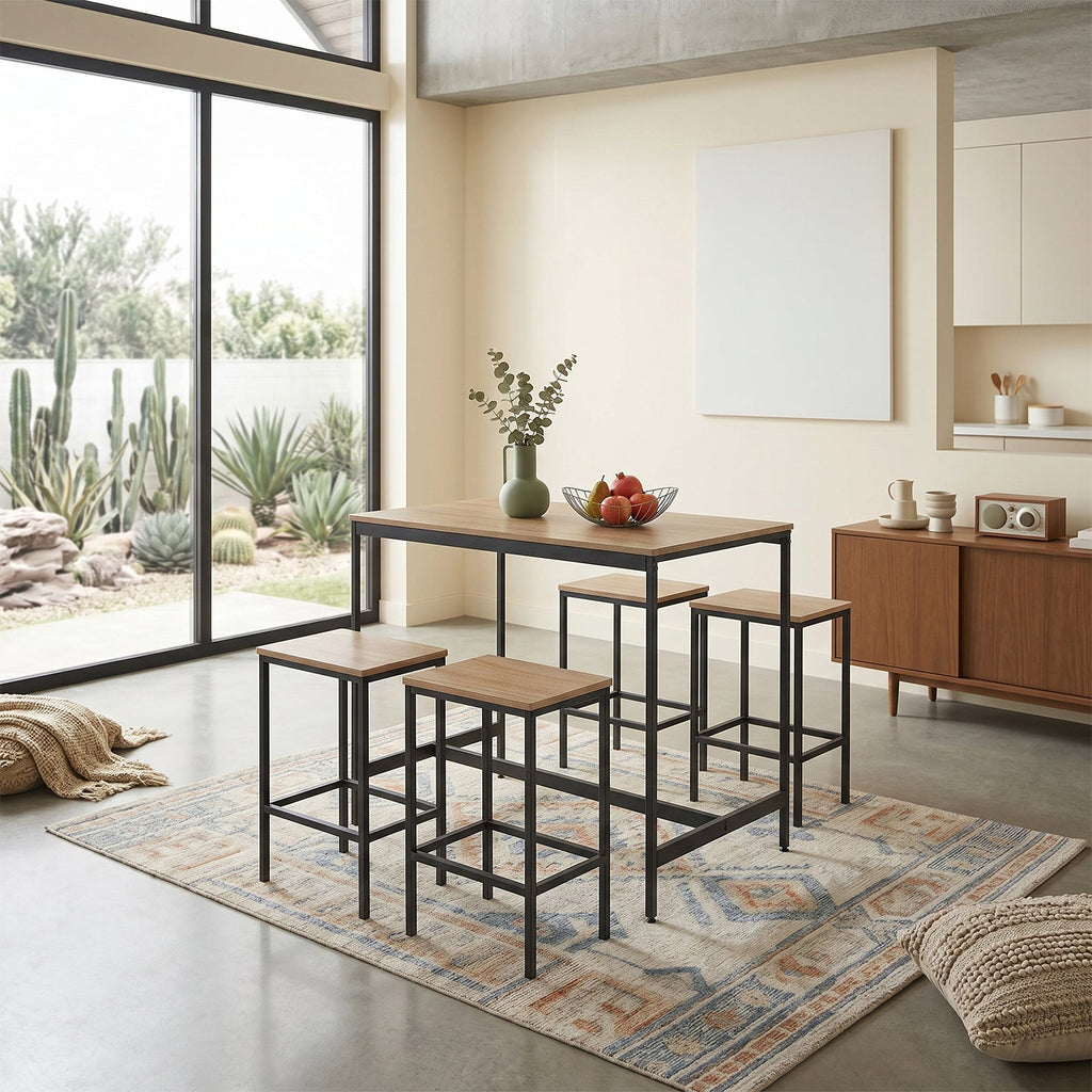 5-Piece Bar Table Set with 4 Stools