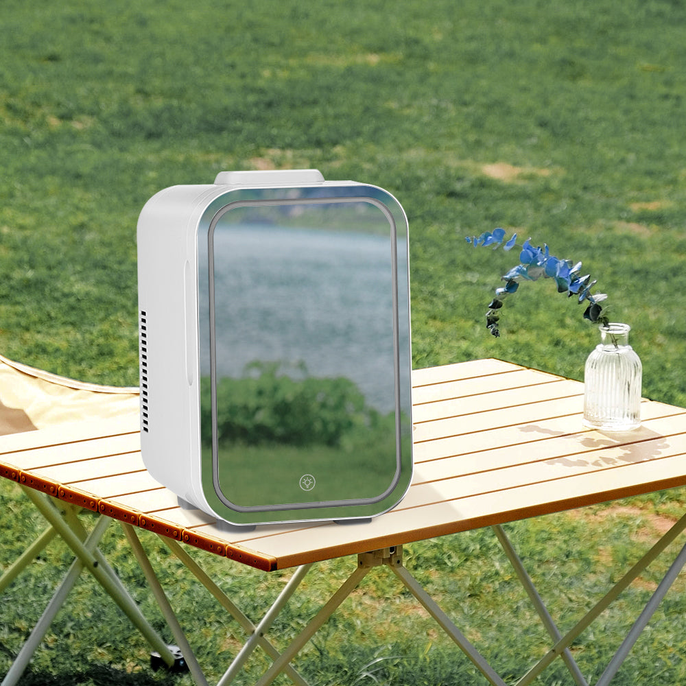 White 12L Mini Fridge with LED Mirror Door