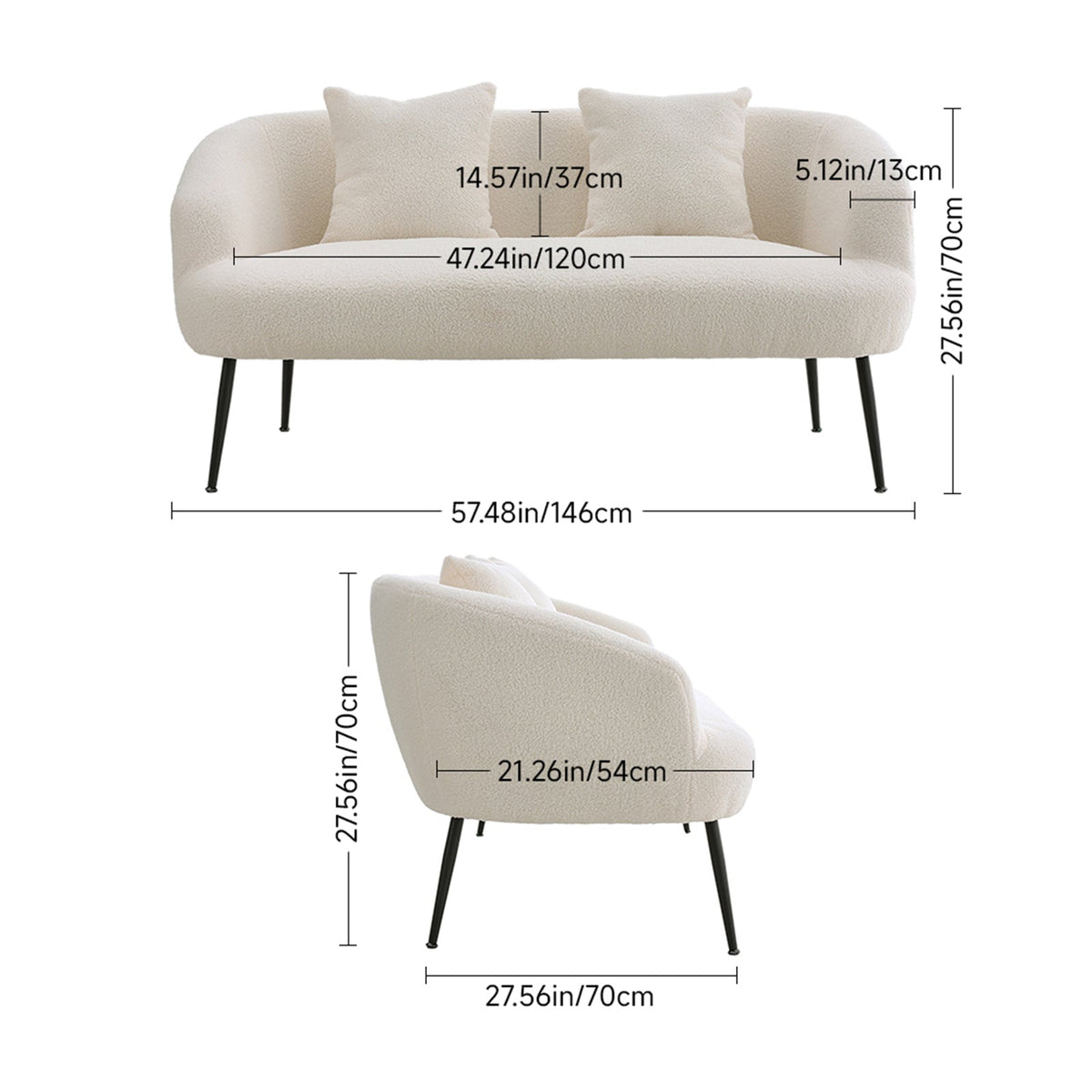 Modern Teddy Fleece 2-Seater Sofa with 2 Scatter Cushions