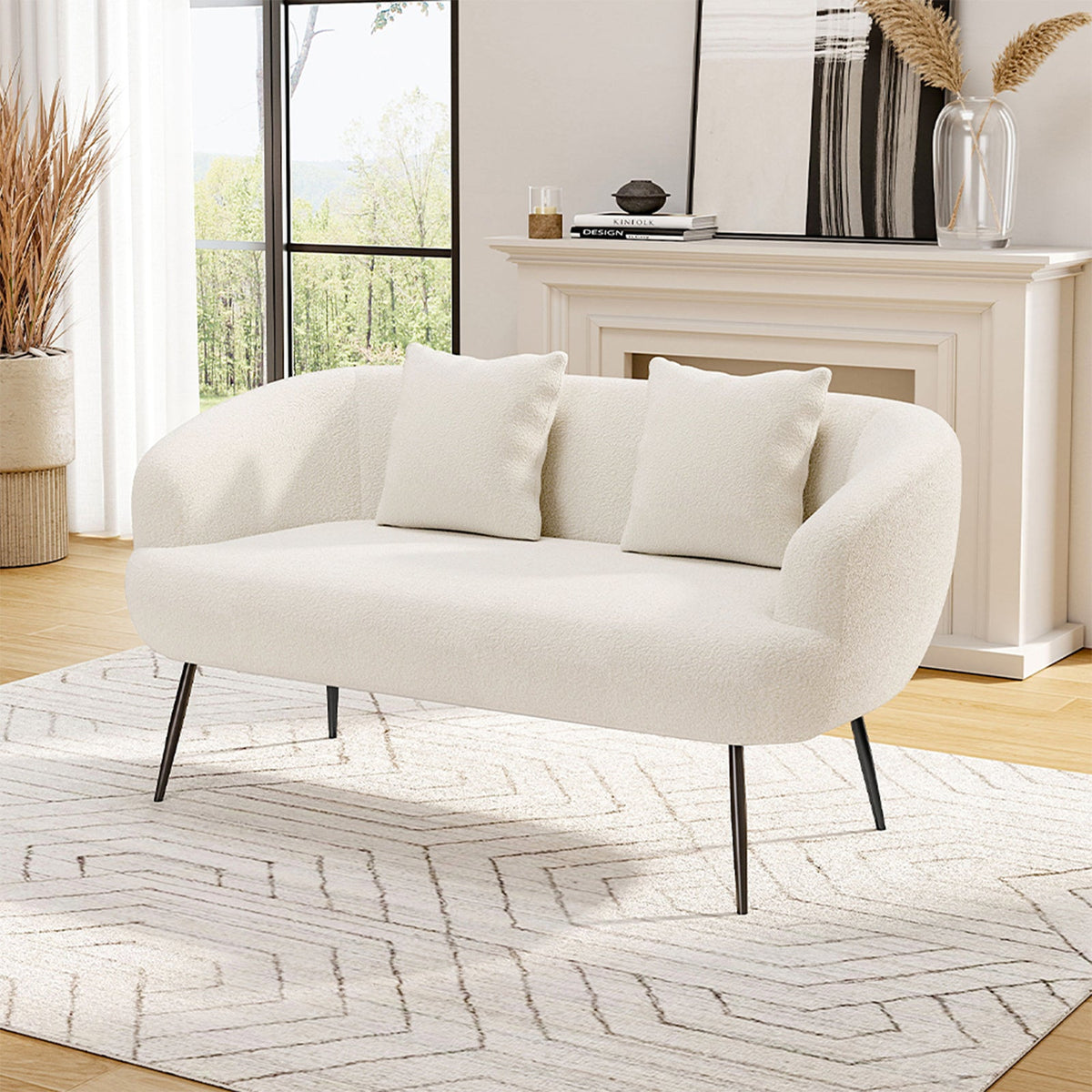 Modern Teddy Fleece 2-Seater Sofa with 2 Scatter Cushions