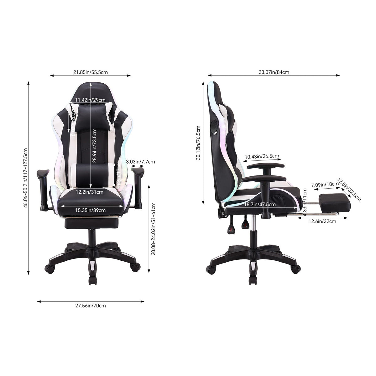 Ergonomic Gaming Chair with RGB Light & Massage Lumbar