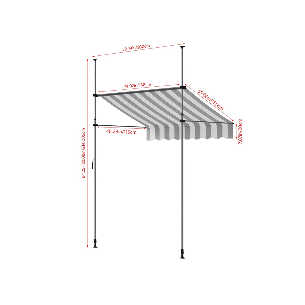 Retractable Awning with Adjustable Support Poles