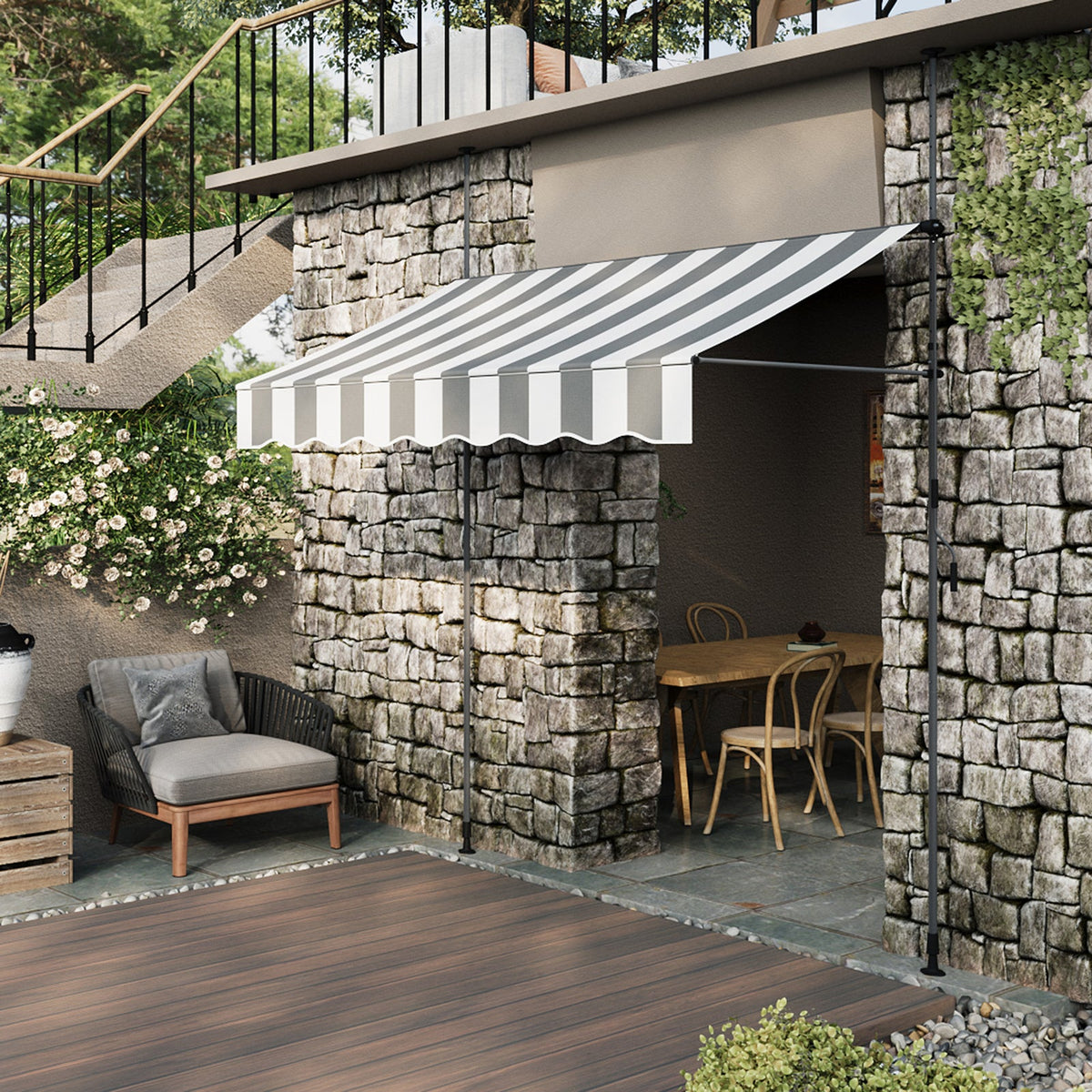 Retractable Awning with Adjustable Support Poles
