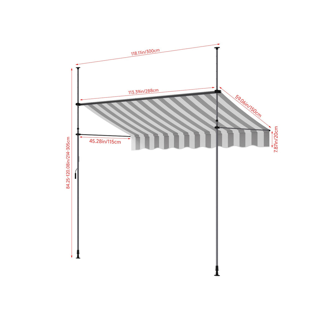 Retractable Awning with Adjustable Support Poles