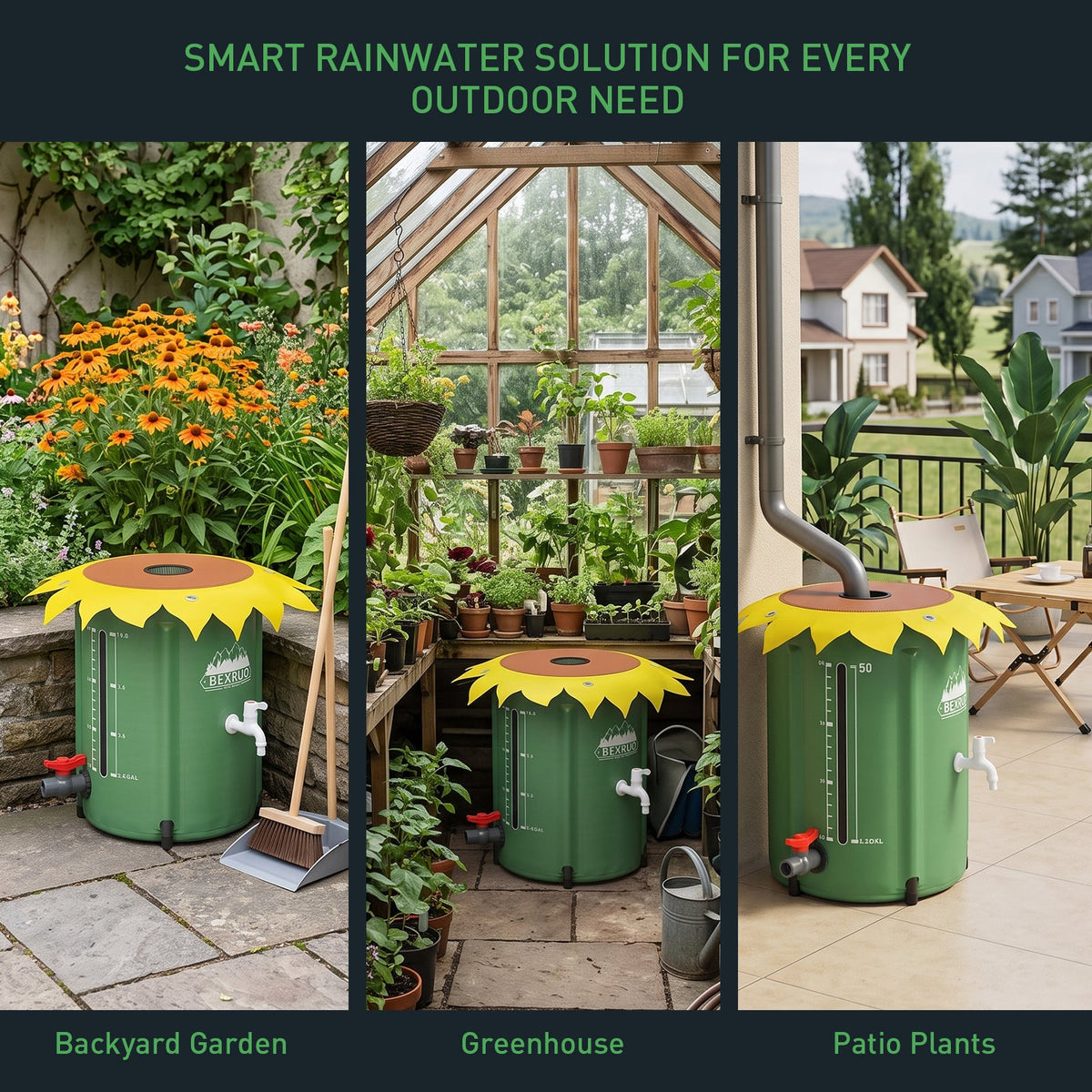 50L Collapsible Rain Barrel with Spigot & Overflow