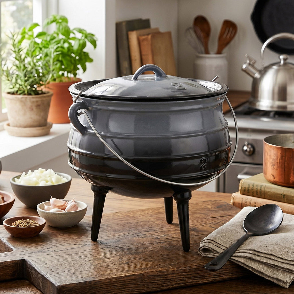 Enameled Cast Iron Cauldron with Lid for Camping & BBQ
