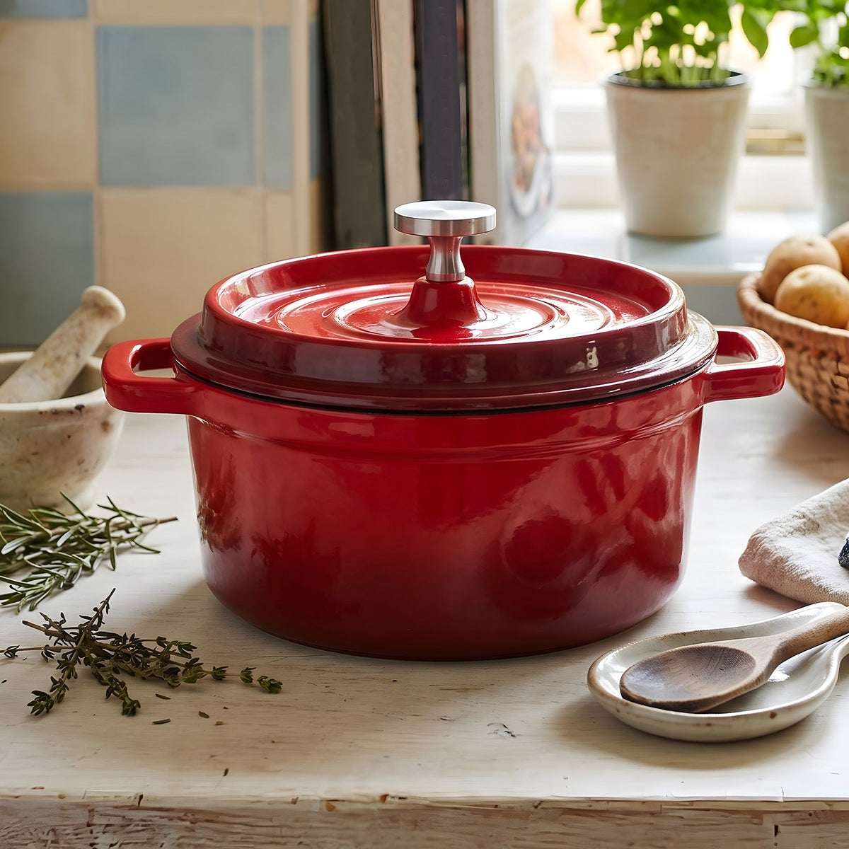 Enamelled Cast Iron Dutch Oven Pot with Lid