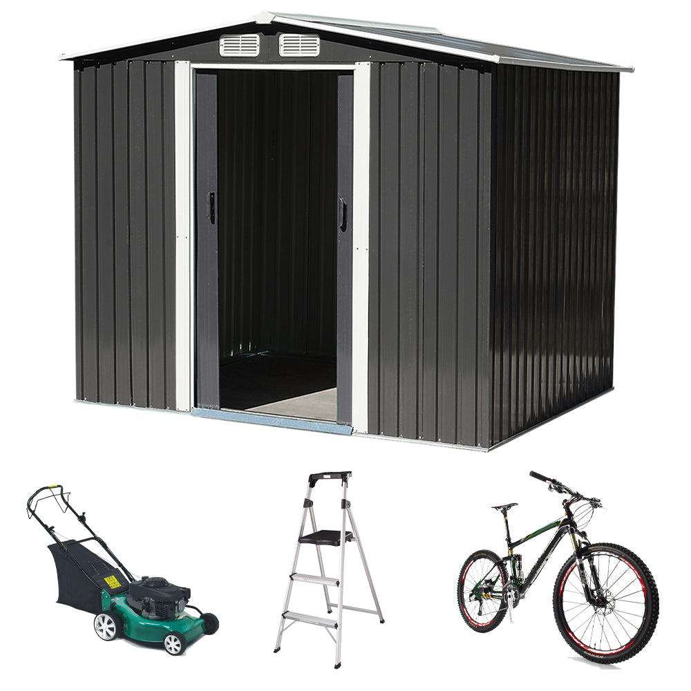 8 x 8 ft Metal Garden Storage Shed with Apex Roof & Double Doors
