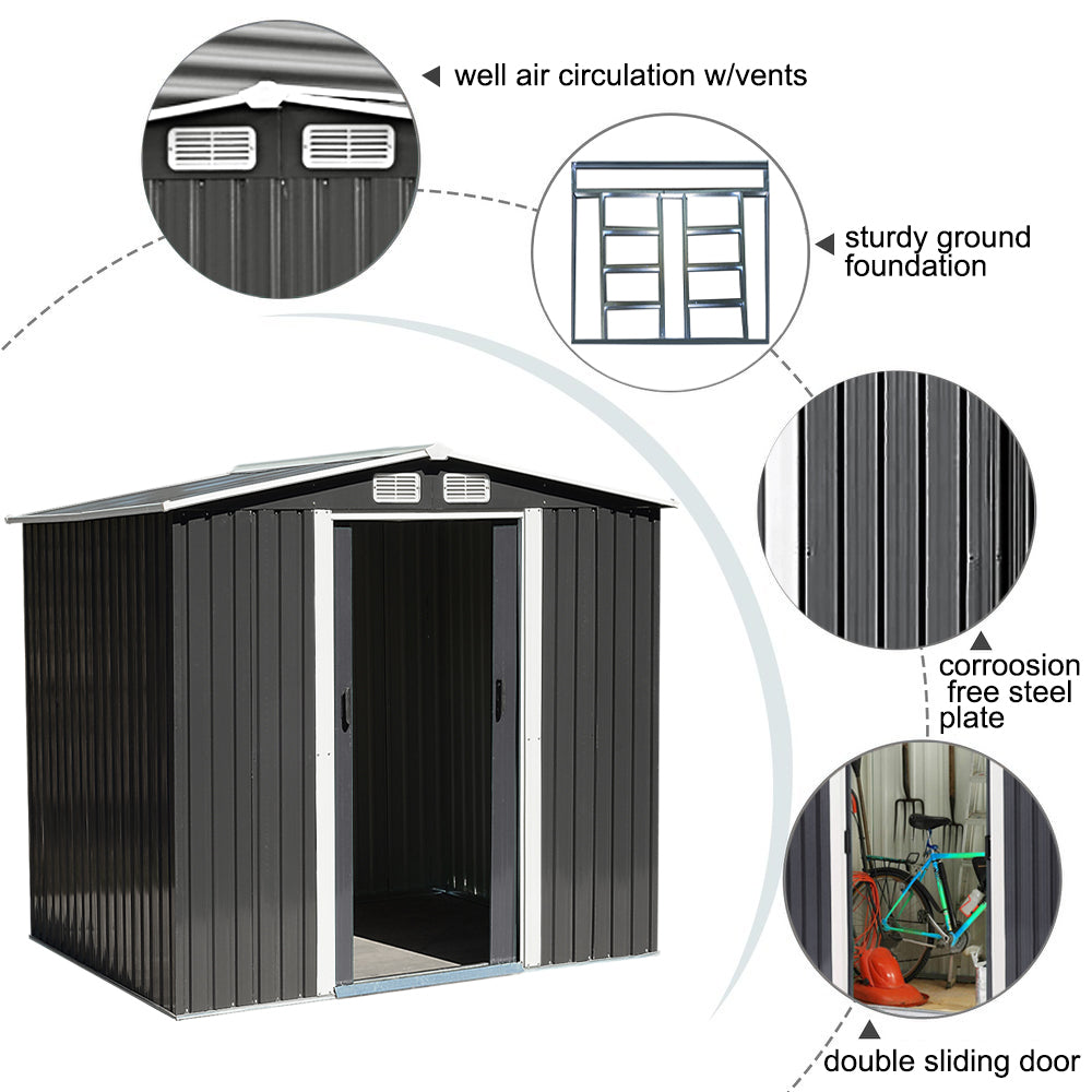 8 x 8 ft Metal Garden Storage Shed with Apex Roof & Double Doors