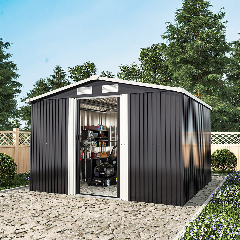 8 x 8 ft Metal Garden Storage Shed with Apex Roof & Double Doors