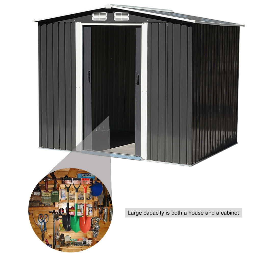 8 x 8 ft Metal Garden Storage Shed with Apex Roof & Double Doors