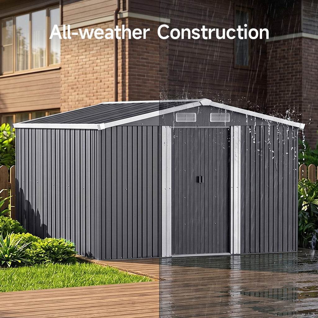 8 x 8 ft Metal Garden Storage Shed with Apex Roof & Double Doors
