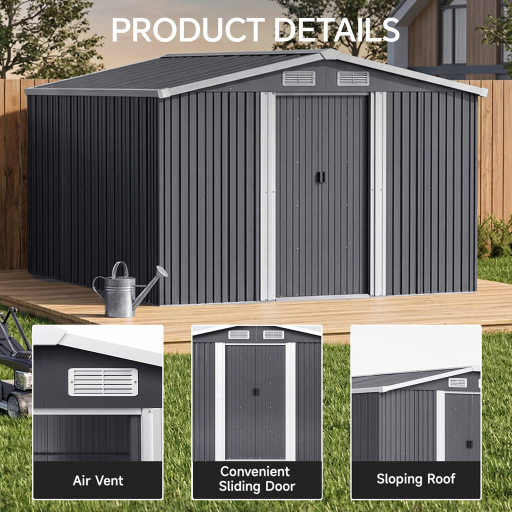 8 x 8 ft Metal Garden Storage Shed with Apex Roof & Double Doors