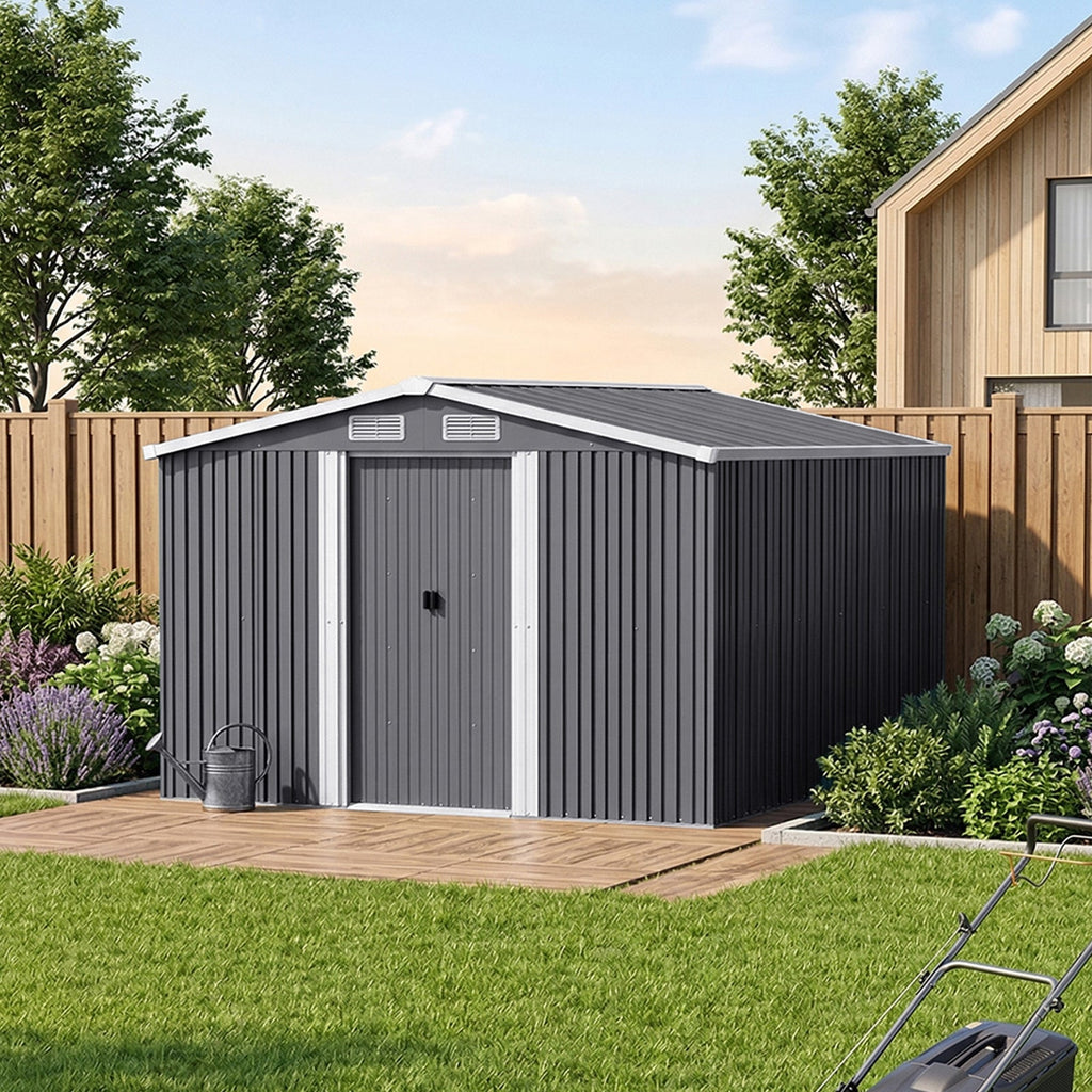 8 x 8 ft Metal Garden Storage Shed with Apex Roof & Double Doors