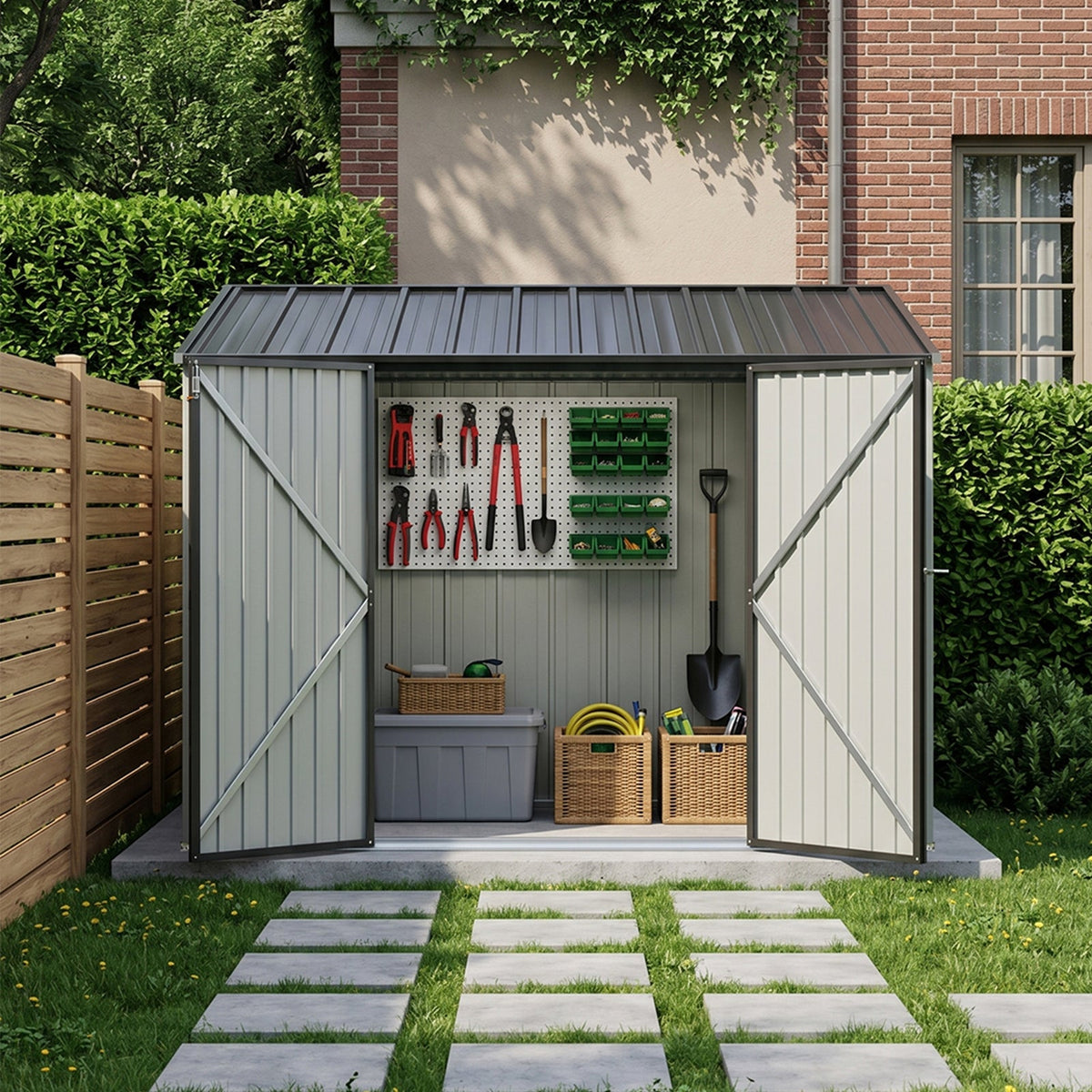 10 x 5 ft Metal Garden Storage Shed with Pent Roof & Double Doors