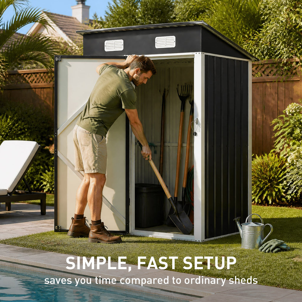 5 x 3 ft Metal Garden Storage Shed with Pent Roof & Lockable Door