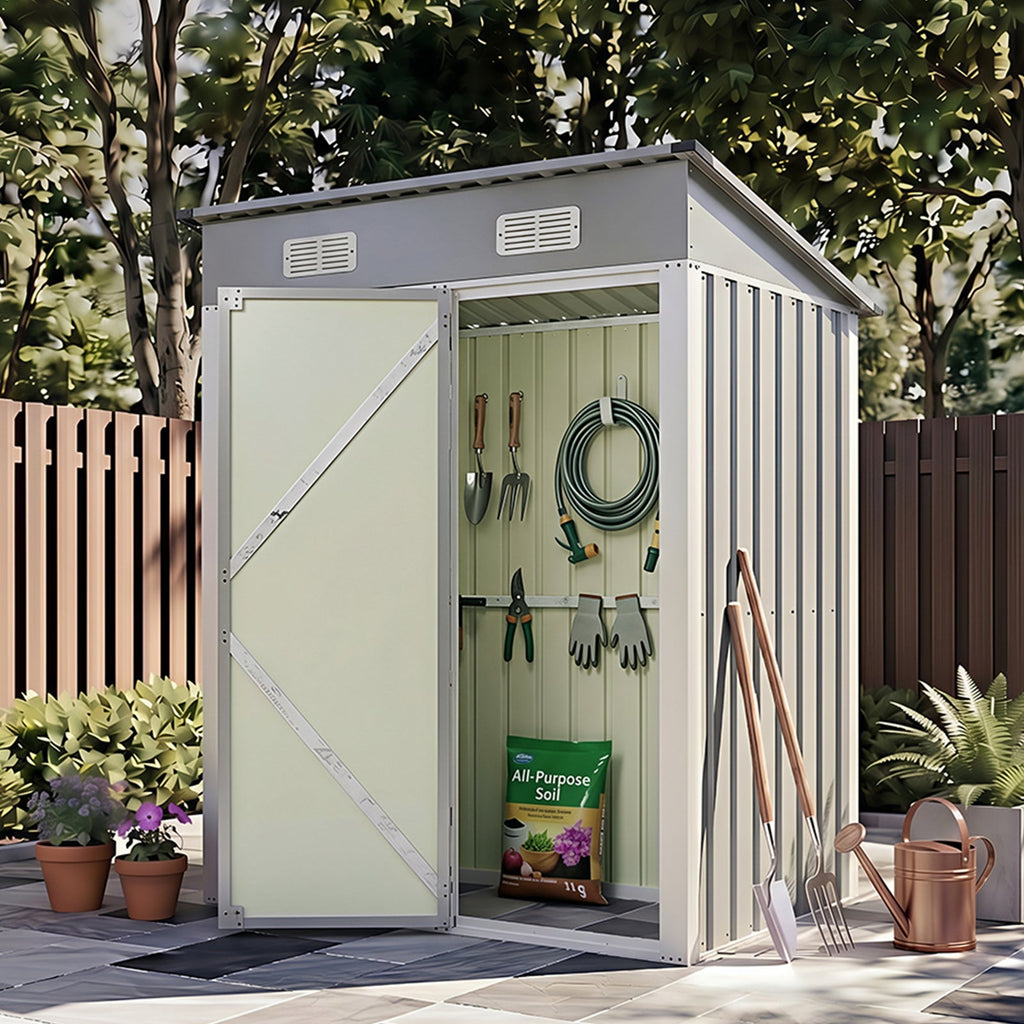 5 x 3 ft Metal Garden Storage Shed with Pent Roof & Lockable Door
