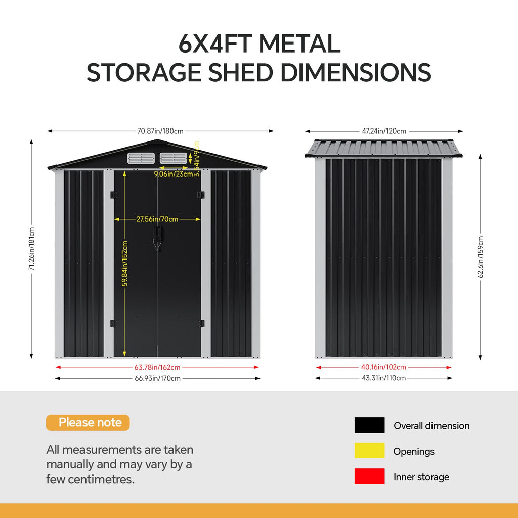 Metal Garden Storage Shed with Apex Roof & Lockable Door