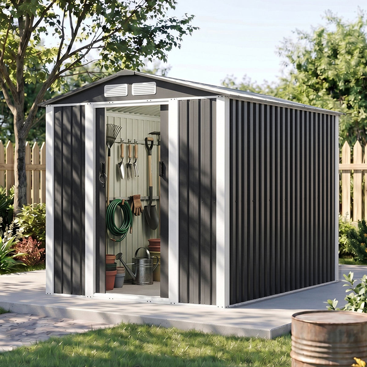 Metal Garden Storage Shed with Apex Roof & Lockable Door