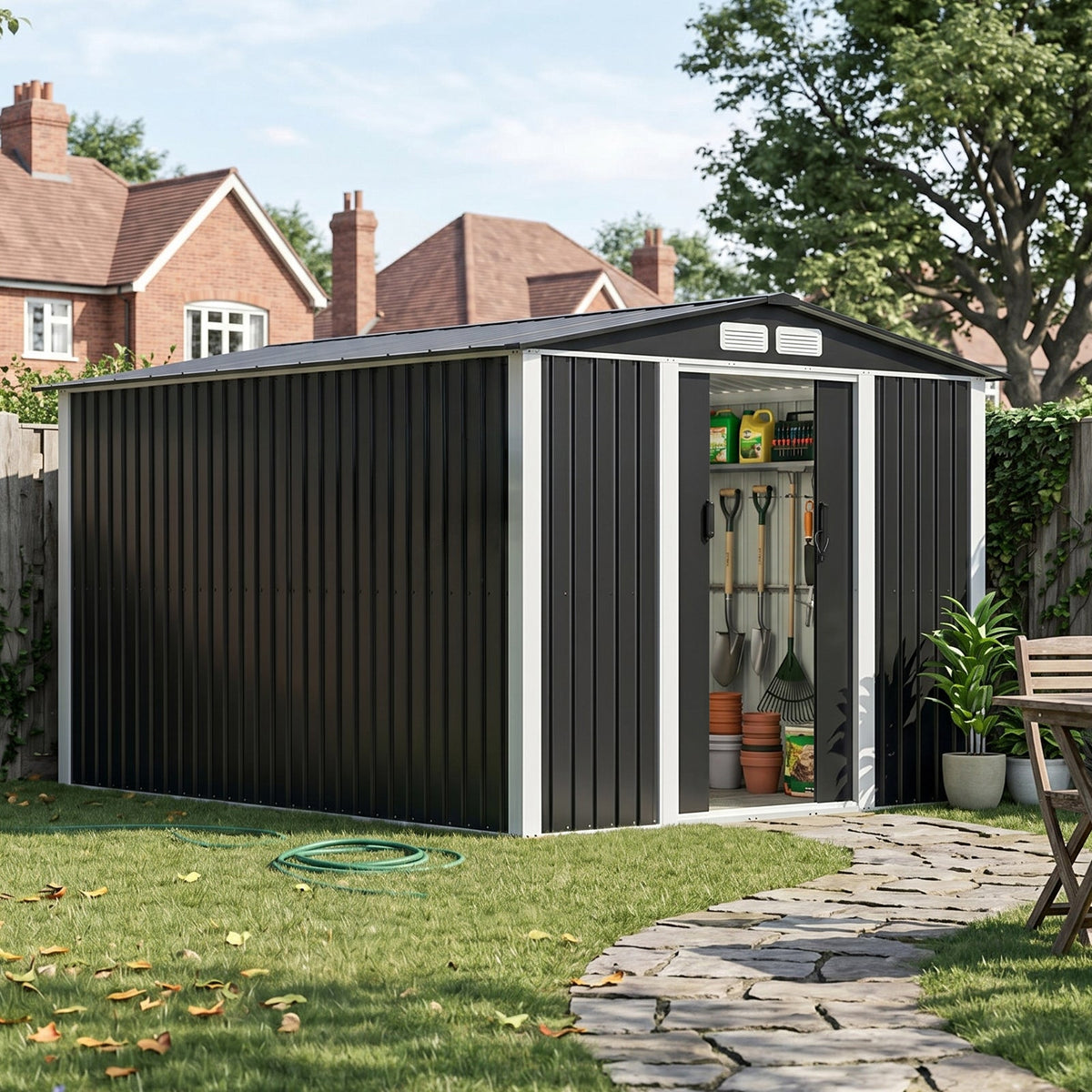 Metal Garden Storage Shed with Apex Roof & Lockable Door