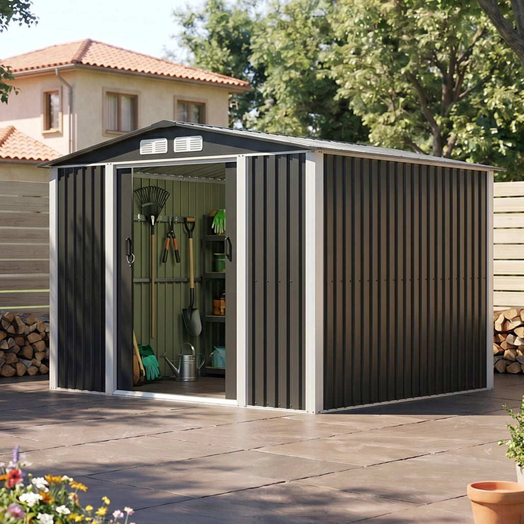 Metal Garden Storage Shed with Apex Roof & Lockable Door